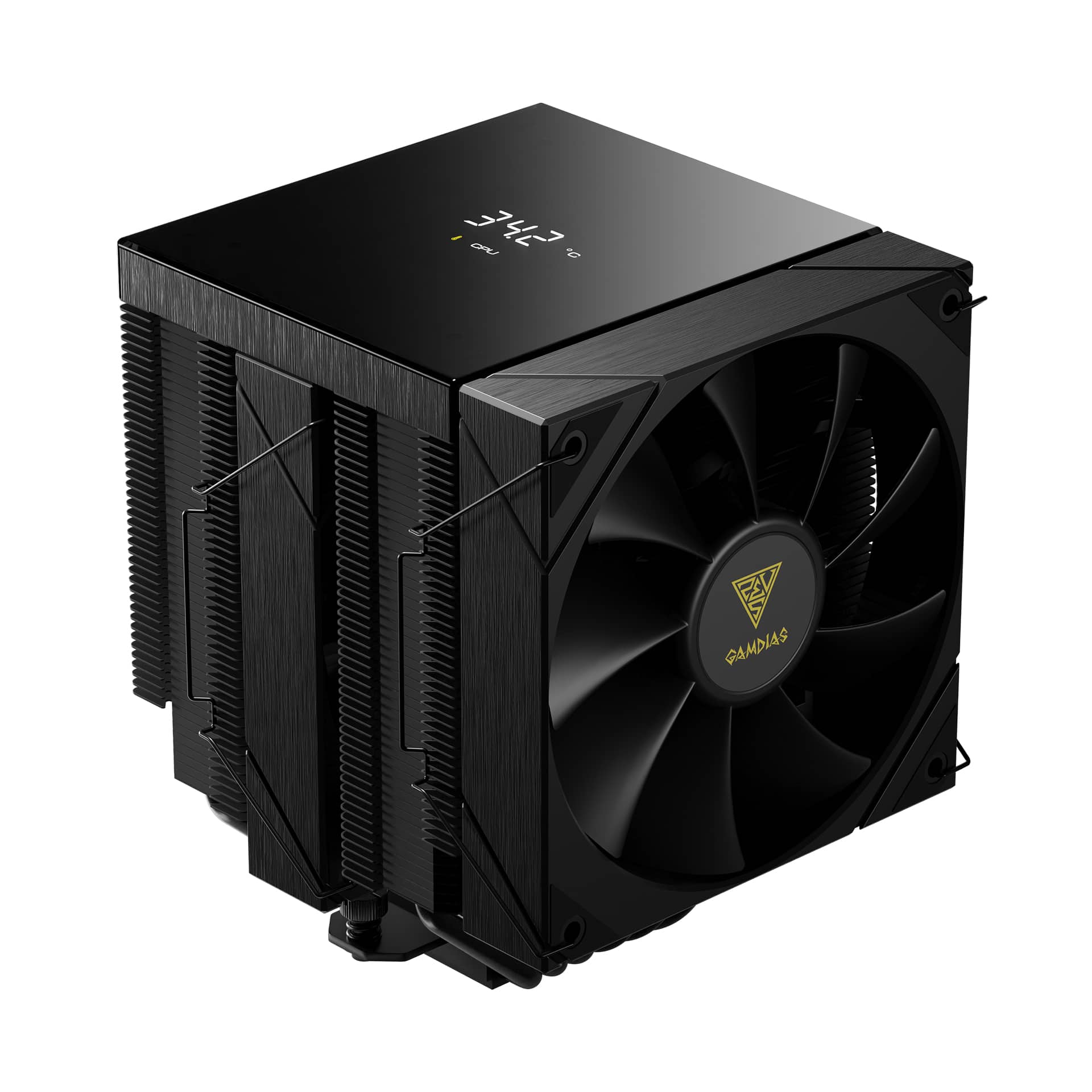 GAMDIAS - BOREAS P2-62D AMD/Intel CPU Air Cooler, 6 high performance Copper Heat Pipes, Dual fans, CPU Temp. and Fan RPM display - Black