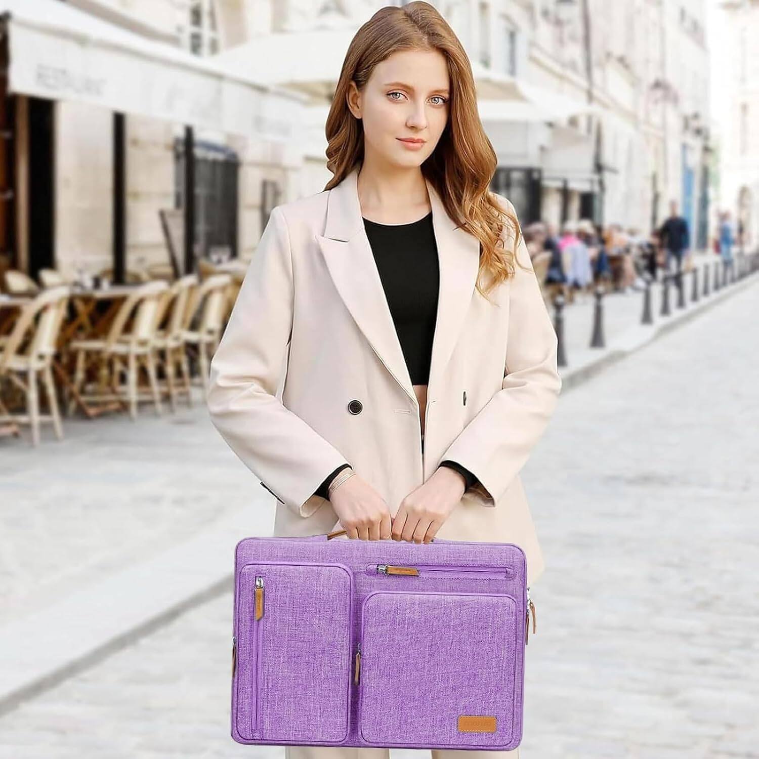 Alt View 2. mosiso - 360 Protective Laptop Handbag Sleeve 17-17.3 inch for Dell HP Lenovo Asus Acer Alienware - Lilac.