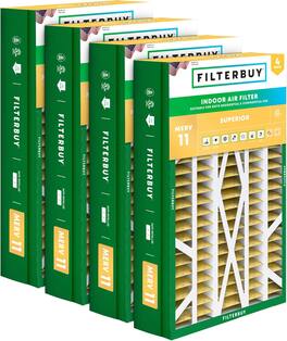 Filterbuy - 14.5x27x5 MERV 11 Pet & Allergy Defense, Pleated HVAC AC Furnace Air Filters Replacement for Trane & More (4-Pack) - Gold