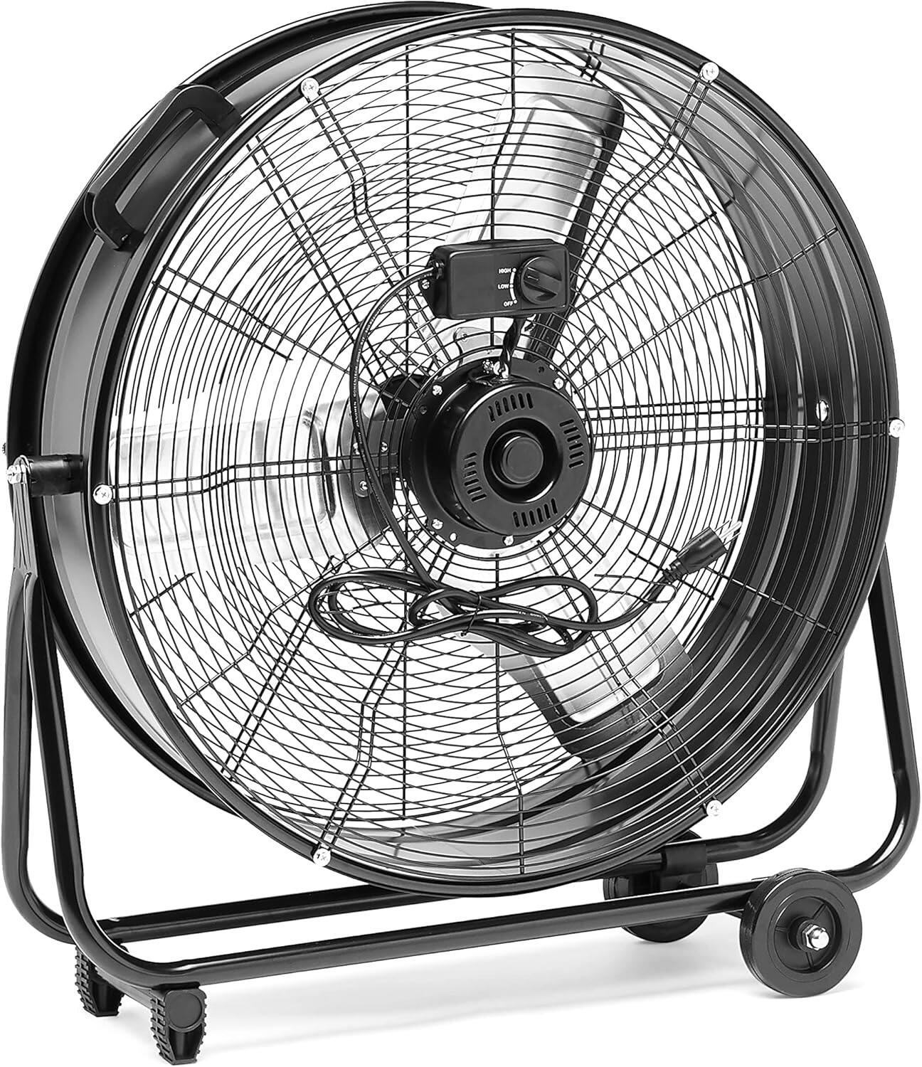 Alt View 10. Loheer - 24 Inch Industrial Drum Fan, High Velocity Heavy Duty Commercial Shop Garage Floor Fan, 3 Speed & 360 Tilt - Black.
