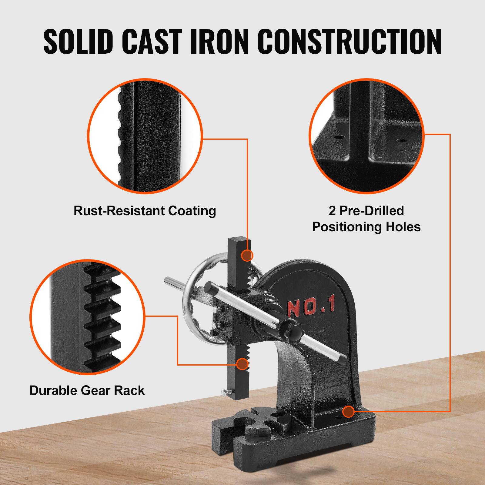 SOLID CAST IRON CONSTRUCTION

- Rust-Resistant Coating
- 2 Pre-Drilled Positioning Holes
- Durable Gear Rack