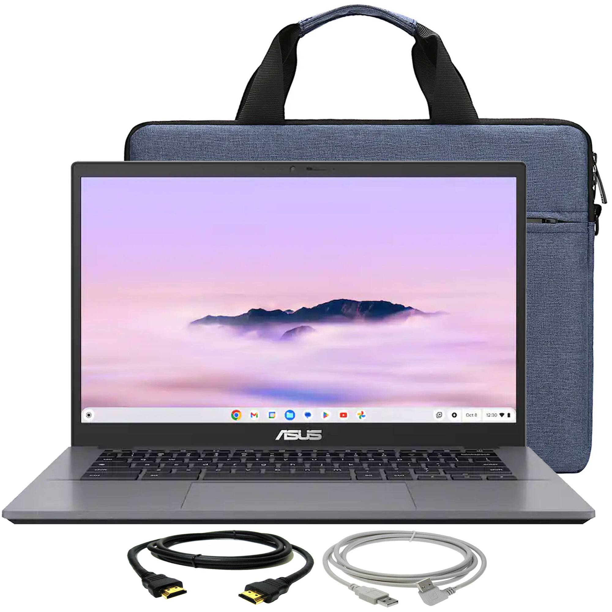 Front. ASUS - ASUS CX34 14" FHD Chromebook Plus Laptop 8GB Memory,128GB SSD Grey + Bag, Cables - Rock Grey.