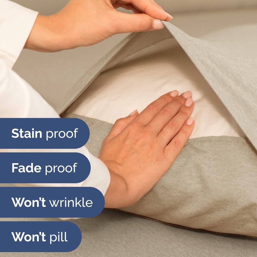 Stain proof  
Fade proof  
Won't wrinkle  
Won't pill