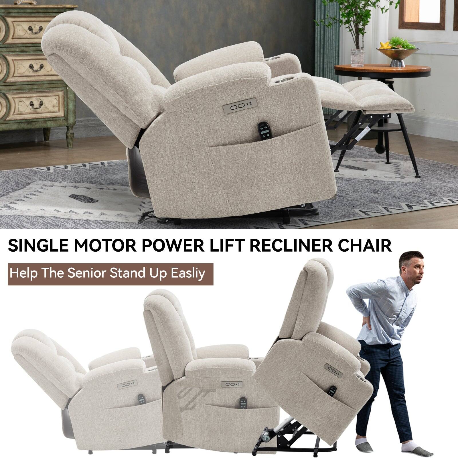 SINGLE MOTOR POWER LIFT RECLINER CHAIR  
Help The Senior Stand Up Easily