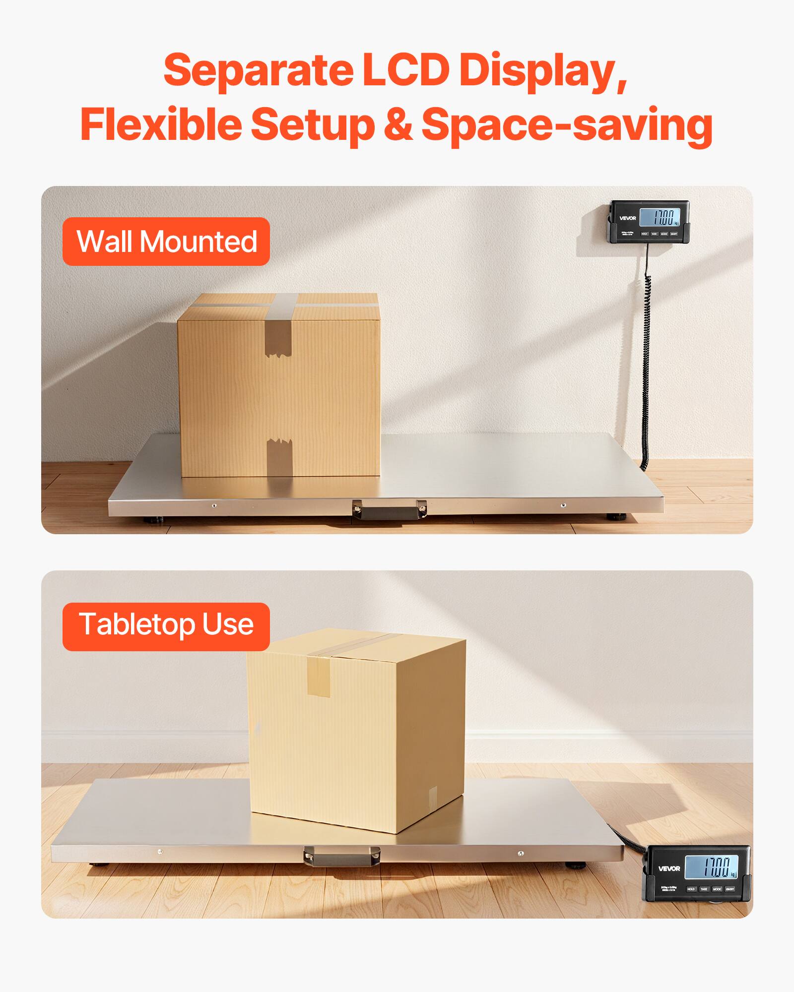 Separate LCD Display, Flexible Setup & Space-saving

Wall Mounted

Tabletop Use
