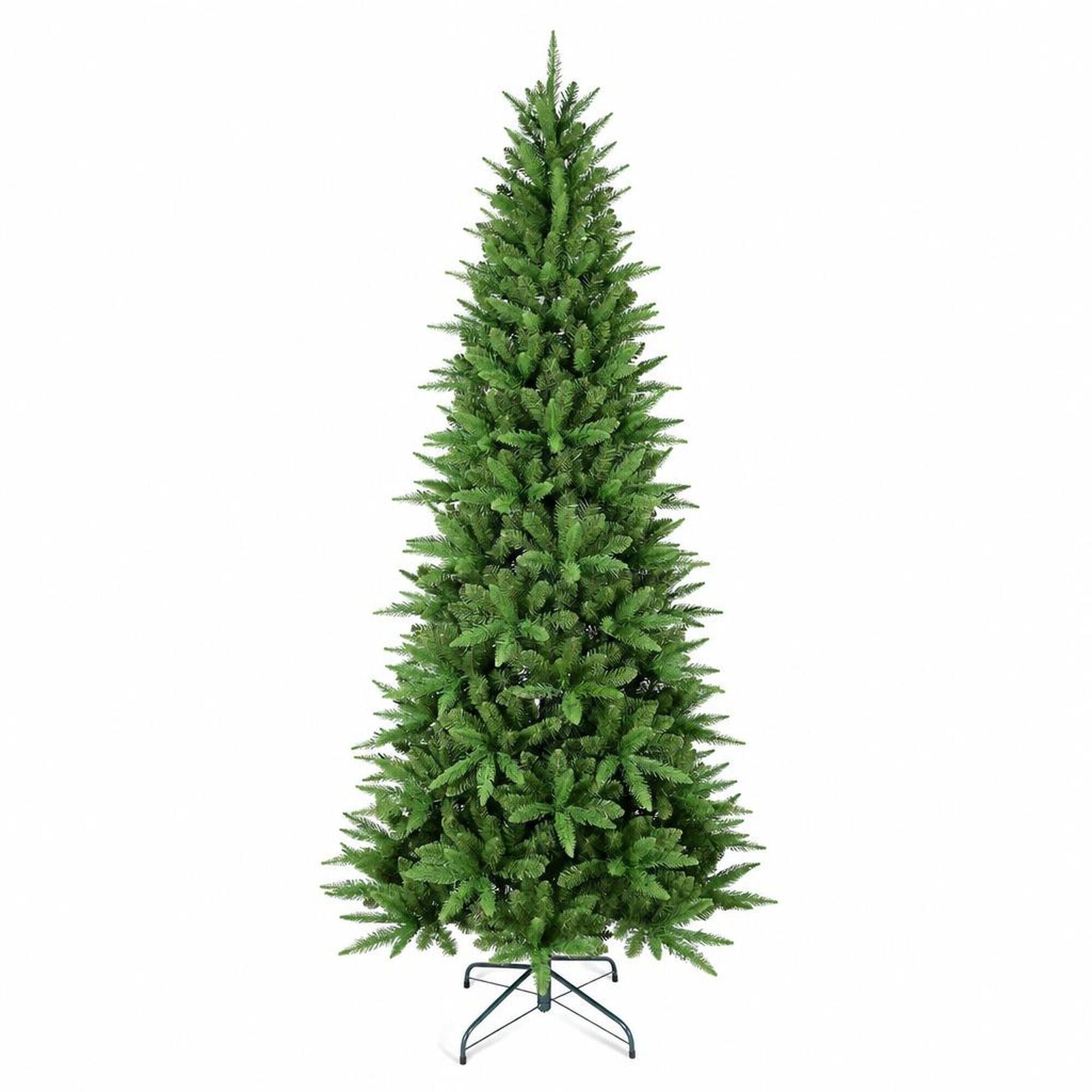 Front. RYHNUYNE - 7FT Slim Artificial Christmas Tree With 1180 PE and PVC Tips and Hinged Branches, Metal Stand for Small Spaces - Green.