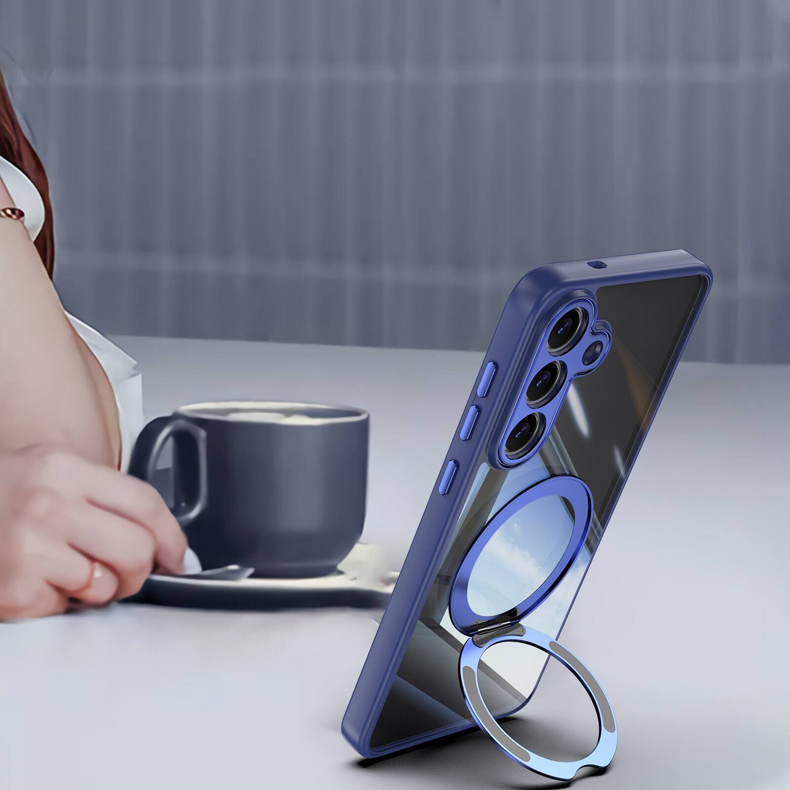 Alt View 1. Dteck - Magnetic Clear Case For Samsung Galaxy S26+, Shockproof Anti-Scratch 360° Ring Holder Stand PC+TPU Protection Cover - Blue.