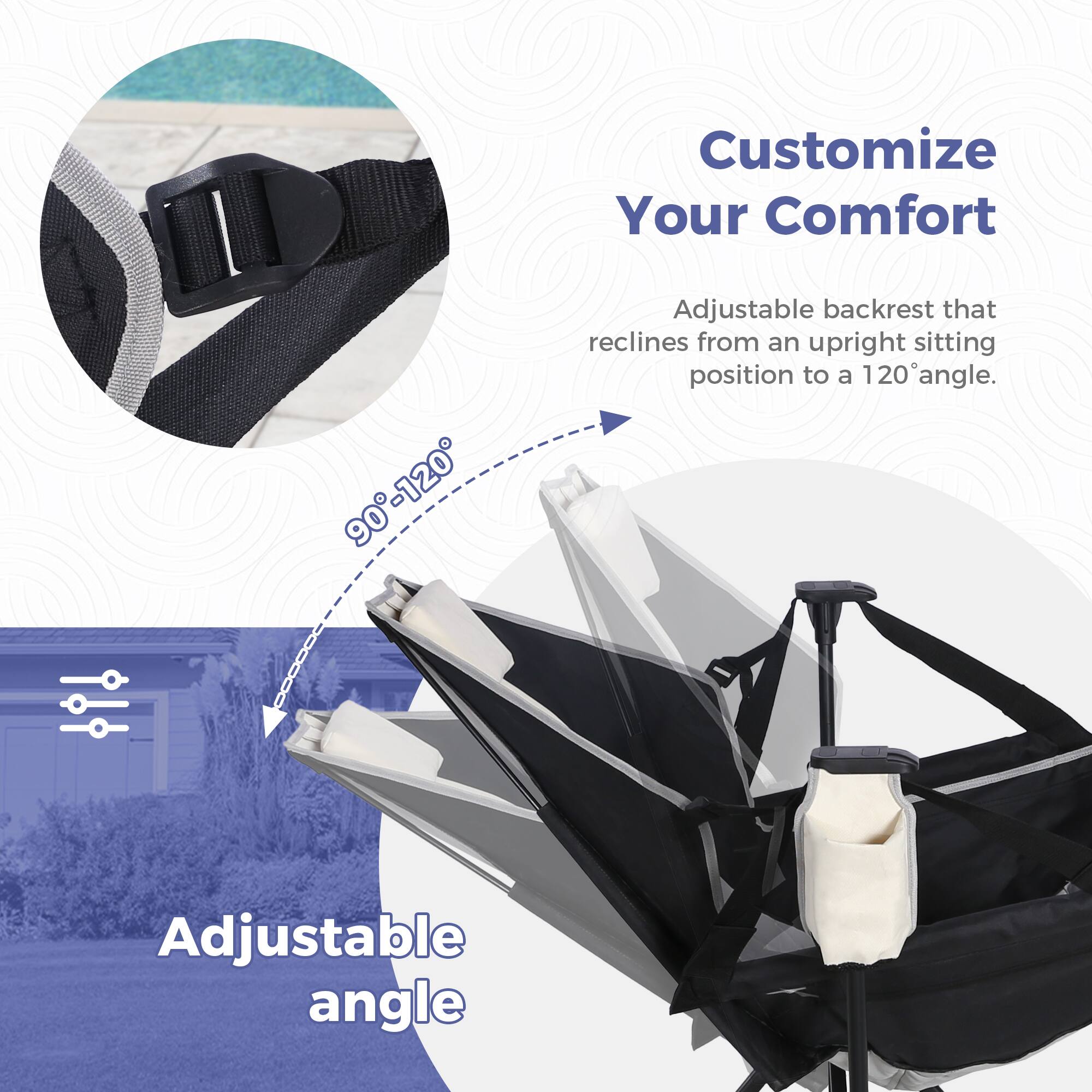 Customize Your Comfort

Adjustable backrest that reclines from an upright sitting position to a 120° angle.

90°-120°

Adjustable angle