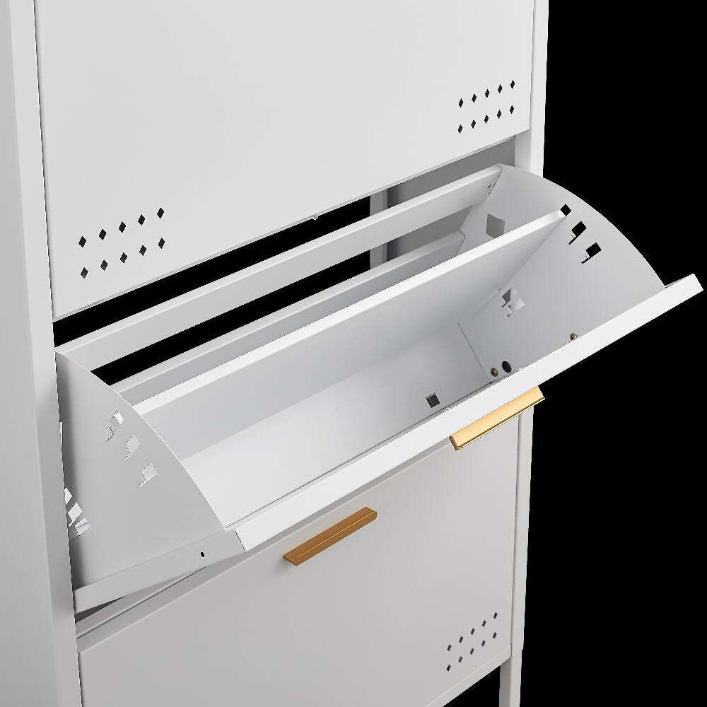 Alt View 3. Loheer - Loheer white tilt out shoe cabinet Heavy Duty Metal Space Saving - White.