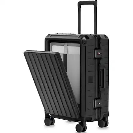 Front. LUGGEX - LUGGEX 21 Inch Zipperless Carry On Luggage, SF81 Aluminum Polycarbonate Hardside Front Opening Suitcase - ZX-Pro - Black.