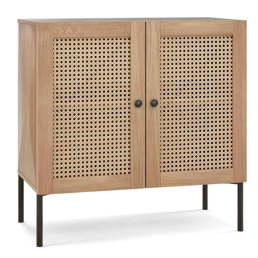 Alt View 4. Pefilos - Kitchen Sideboard with 2 Rattan Doors and Adjustable Shelf, Classic Rattan Sideboard, Cabinet for Indoor, Natural - Brown.