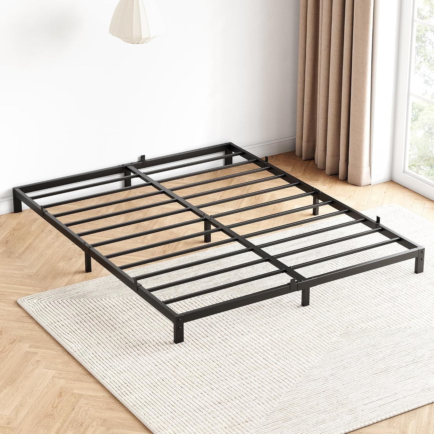 Homhougo - Full Metal Platform Bed Frame, Low Profile, Black – Sturdy Low-Profile Design - 8 Inch