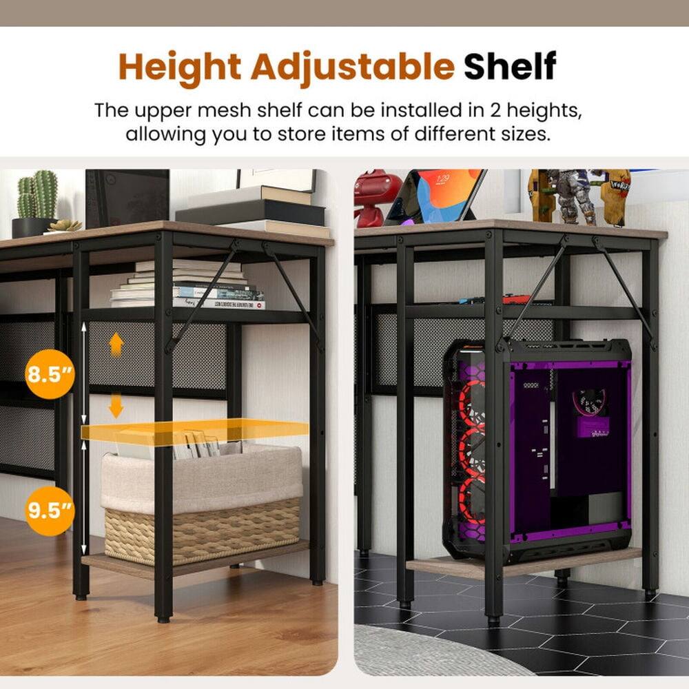 Height Adjustable Shelf  
The upper mesh shelf can be installed in 2 heights, allowing you to store items of different sizes.  

1.29  
8.5"  
2000  
9.5"