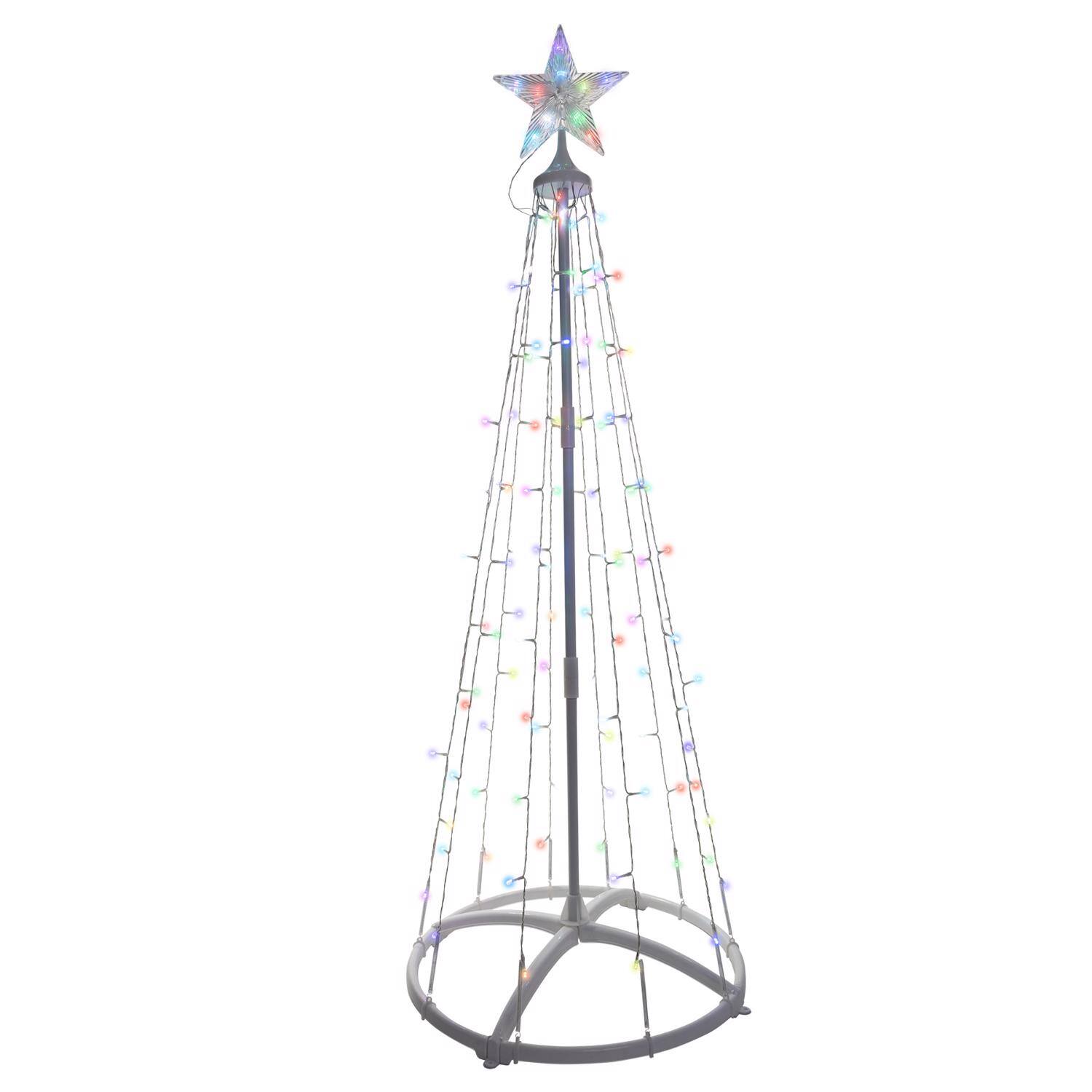 Front. Celebrations - Celebrations Platinum Brilliant LED RGBW Straight Frame Tree 4 ft. Yard Decor - Multicolored.