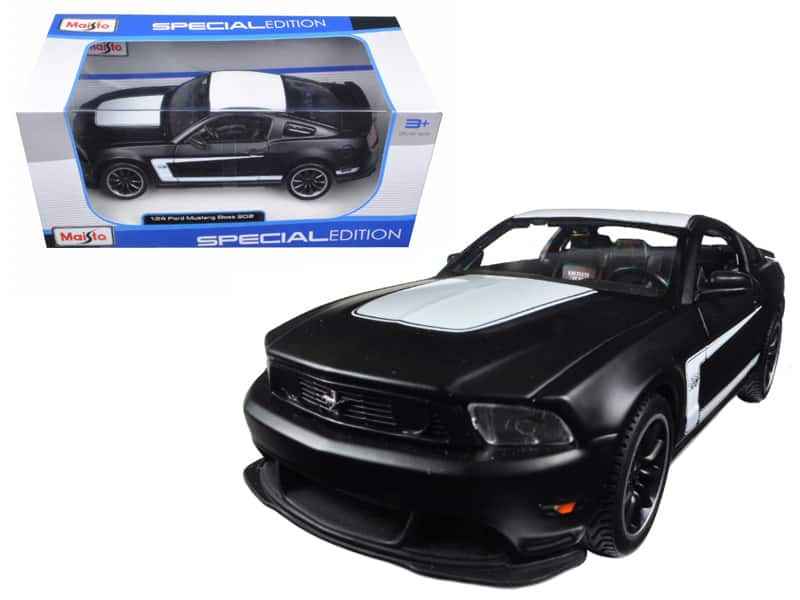 2012 Ford Mustang Boss 302 1/24 Diecast Model Car by Maisto - Matt Black and White