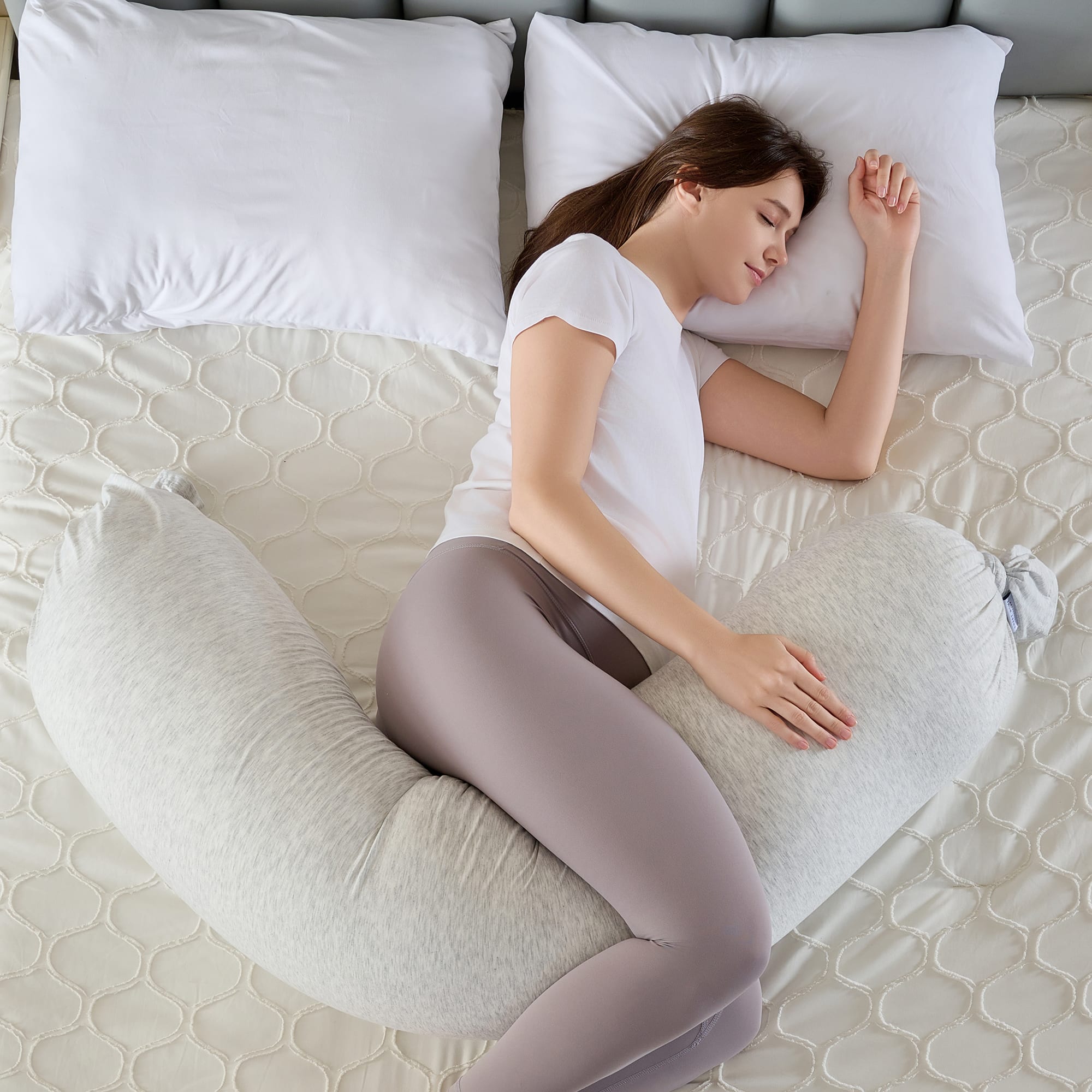 Sweet Home Collection - Adjustable Pregnancy Body Pillow, Shaped Full Body with Removable Cover - Gray