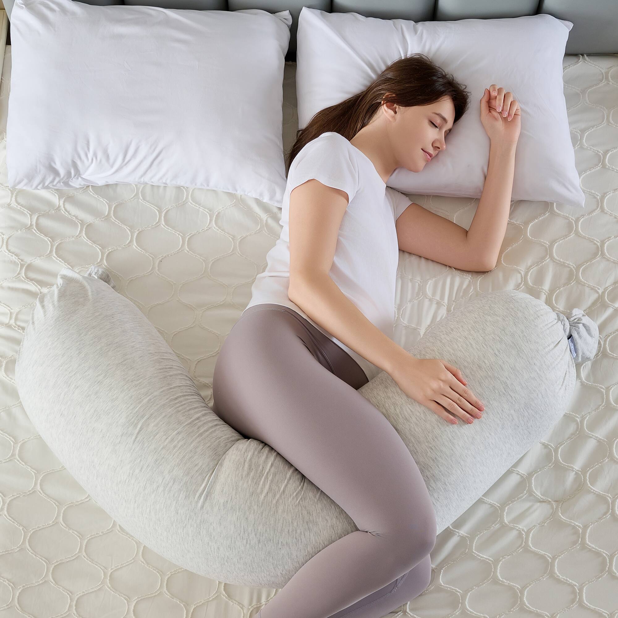 Front. Sweet Home Collection - Adjustable Pregnancy Body Pillow, Shaped Full Body with Removable Cover - Grey.