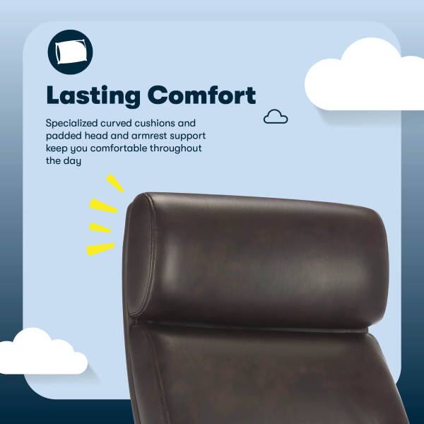 Lasting Comfort

Specialized curved cushions and padded head and armrest support keep you comfortable throughout the day
