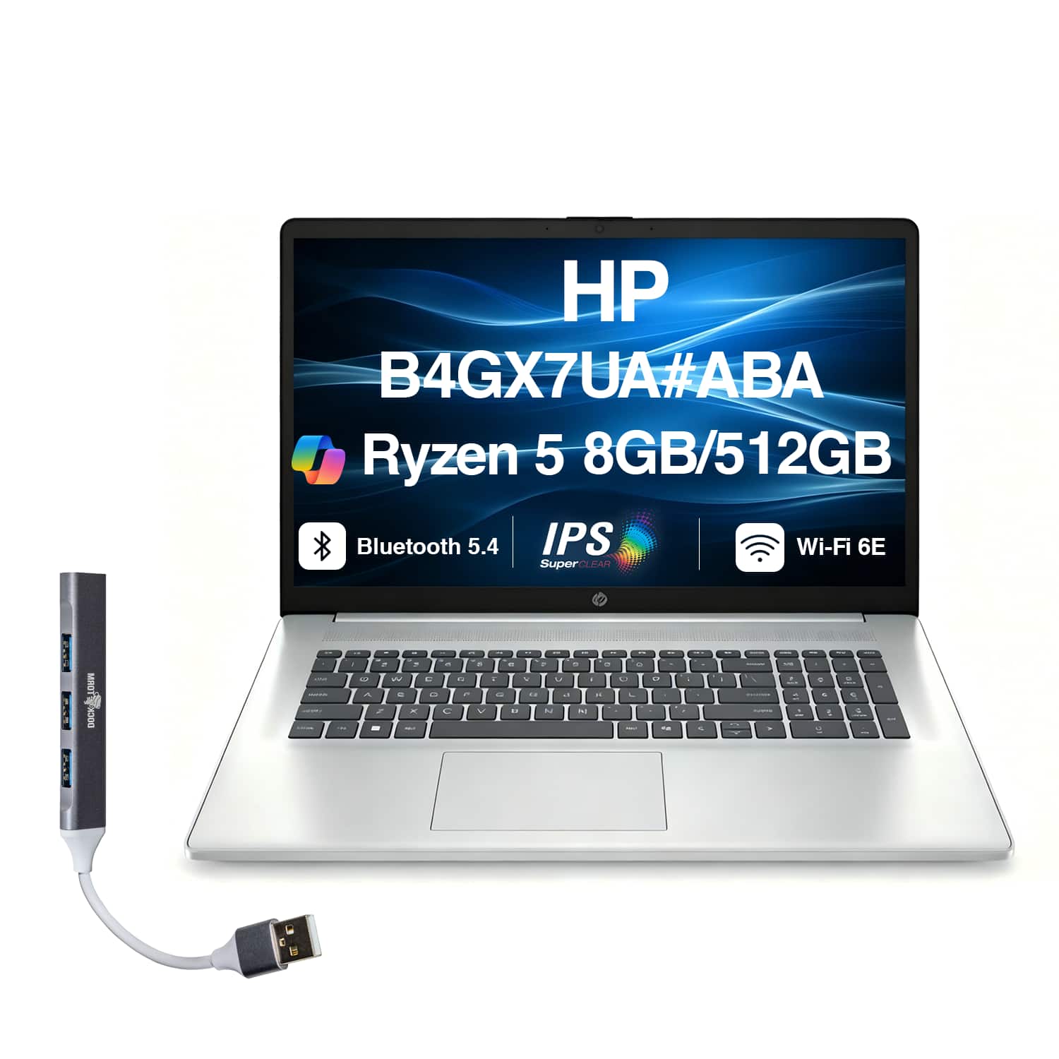 HP - 17 Laptop 17.3 FHD (AMD Ryzen 5 7520U, 8GB LPDDR5, 512GB SSD, AMD Radeon, Win 11 Home) w/USB Hub - Natural Silver