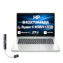 HP - 17 Laptop 17.3 FHD (AMD Ryzen 5 7520U, 8GB LPDDR5, 512GB SSD, AMD Radeon, Win 11 Home) w/USB Hub - Natural Silver