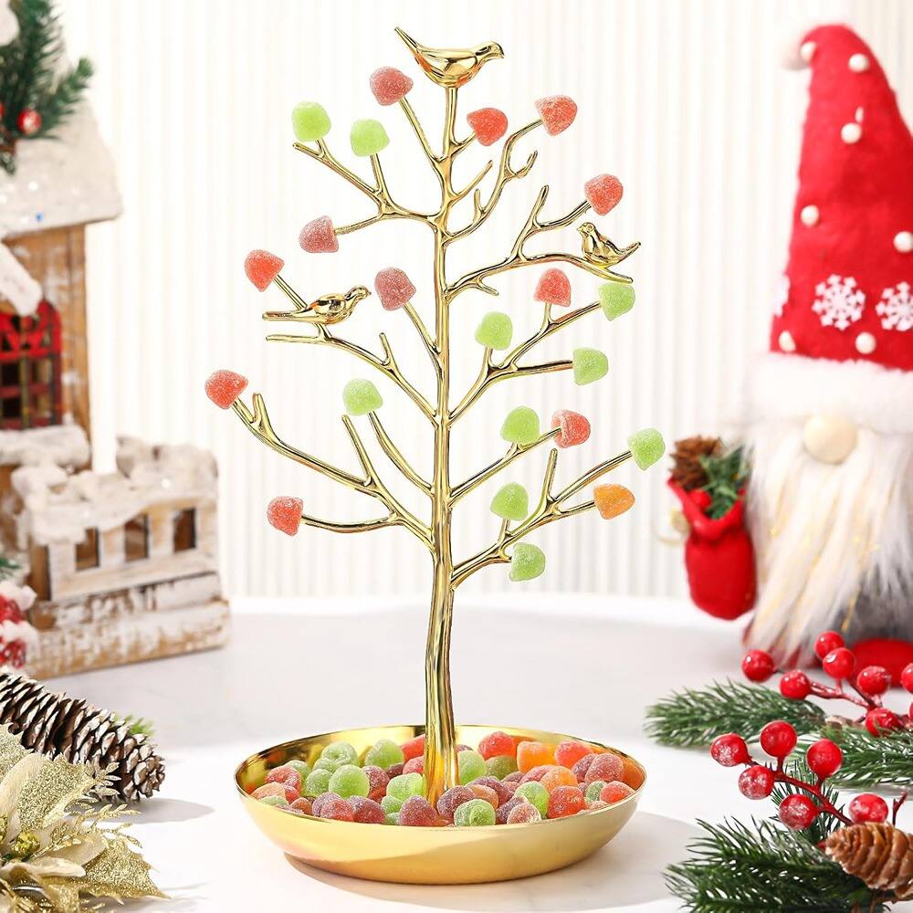 Left. PARKER SLATER - Festive Gumdrop Christmas Tree, Gold, Tabletop Decorative Ornament - Gold.