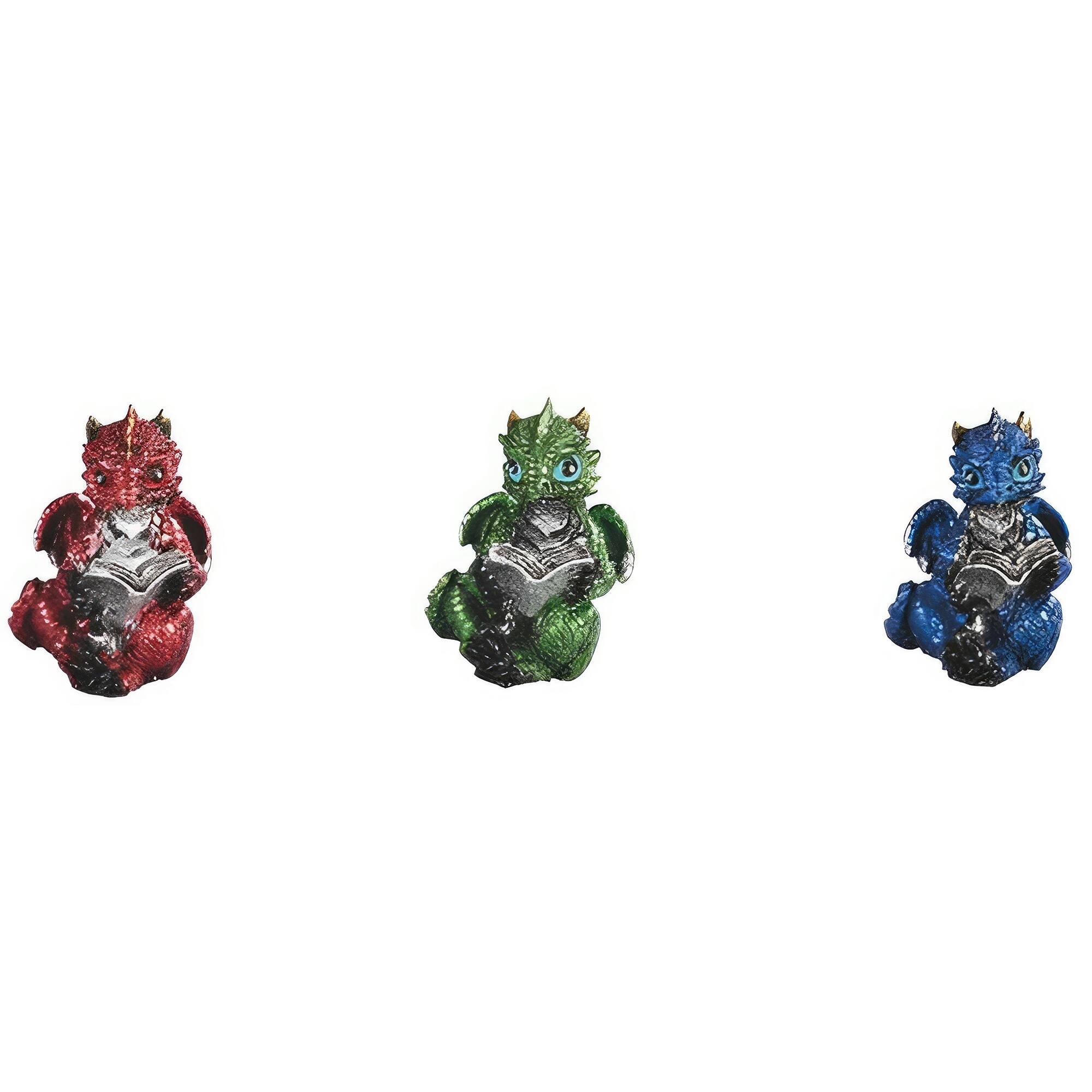 FC Design - 3-PC Set 2"H Dragon Reading Figurine Statue Office/Computer Desk Tabletop Medieval Gaming Home Decor Gift - Multi-Color