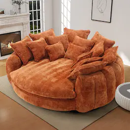 Aukfa - Double Loaf Sofa Bed - Oversized with Armrests, Large Padded High Back, Round Decorative Chair for Living Room/Bedroom - Orange