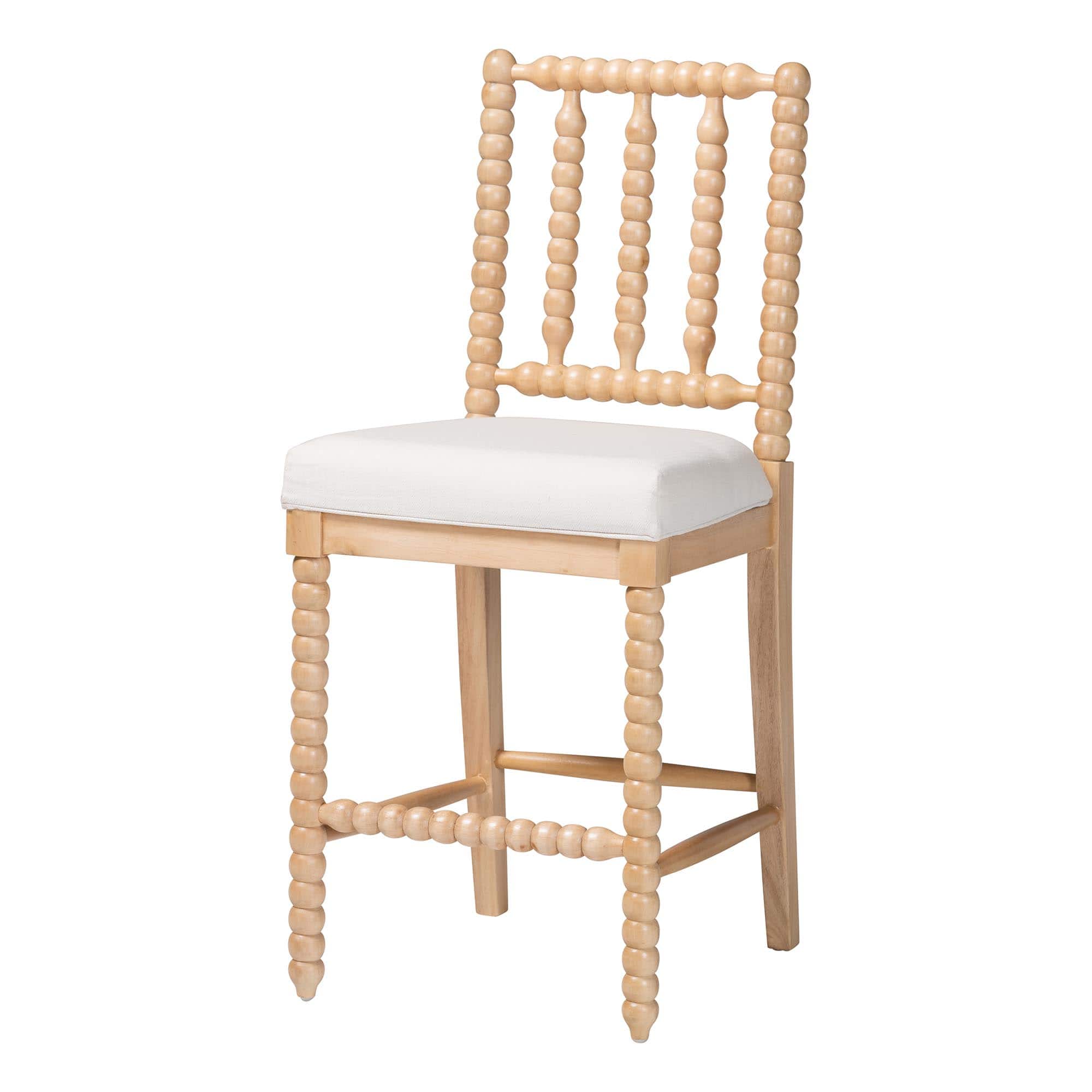bali & pari - Deya Bobbin Counter Stool - Sculptural Wood Kitchen Seating with Upholstered Seat and Spindle Back - Natural Brown/White price history on PriceWatchPro