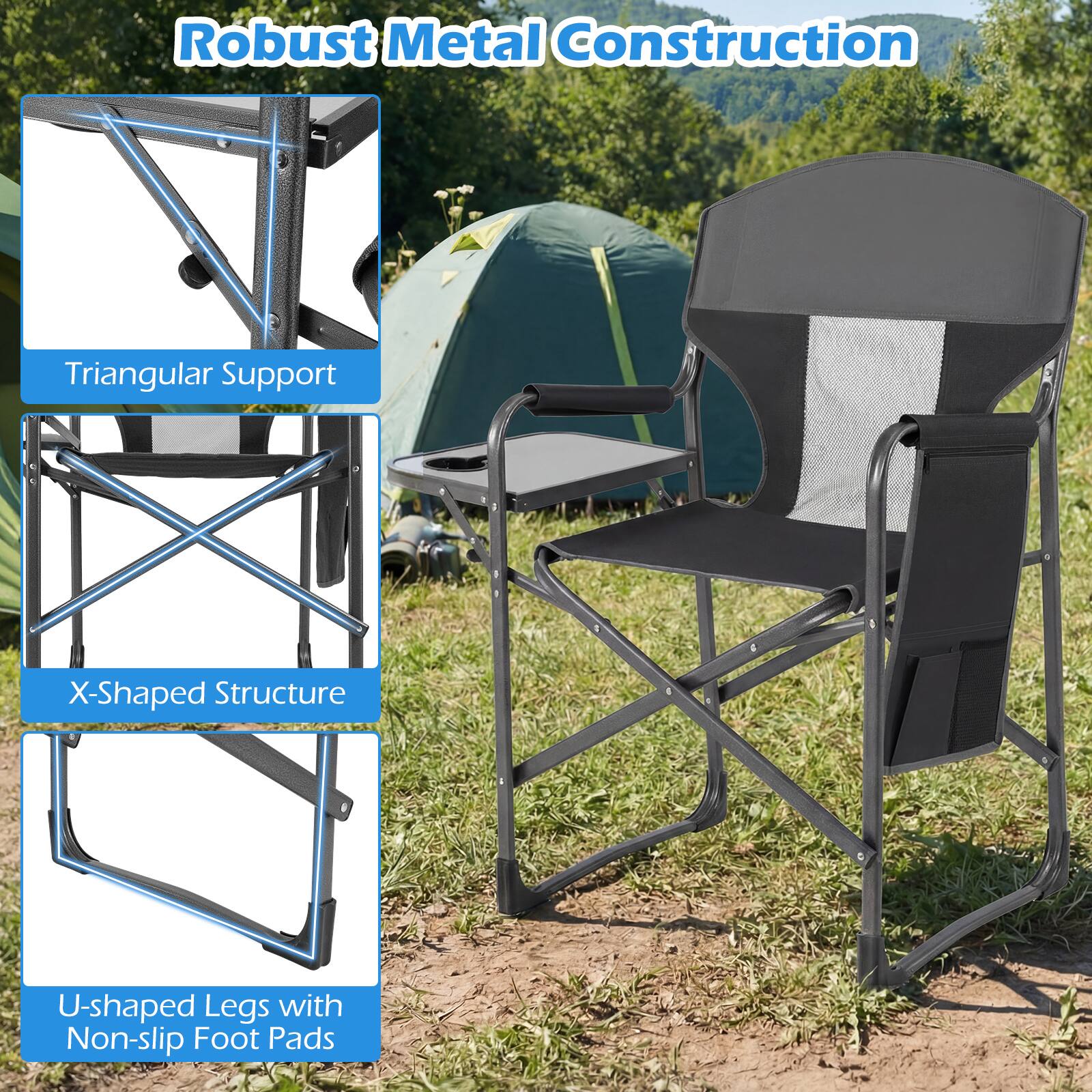 Robust Metal Construction

- Triangular Support
- X-Shaped Structure
- U-shaped Legs with Non-slip Foot Pads