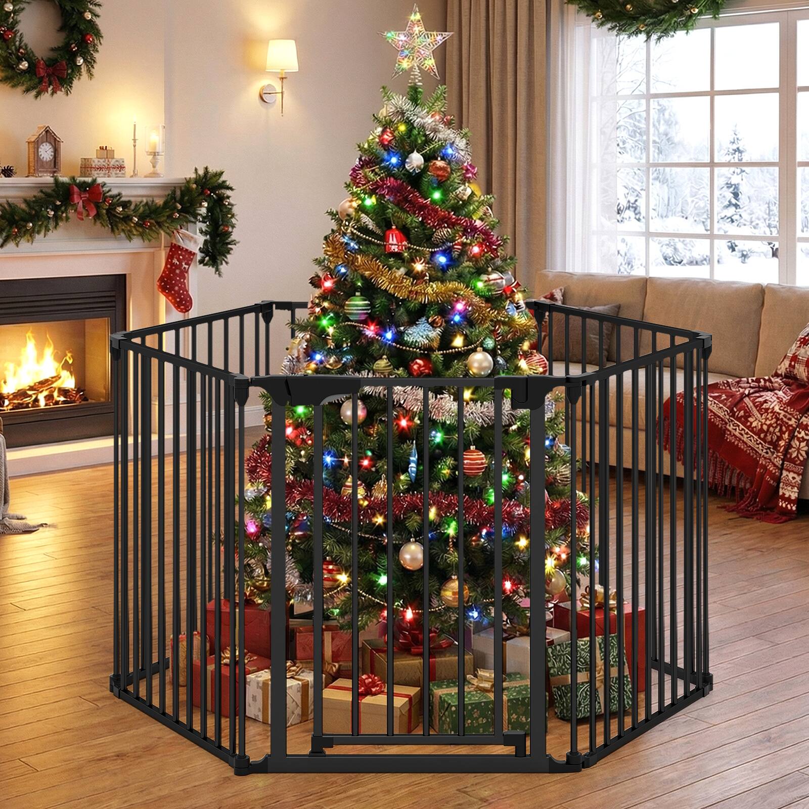 Alt View 7. Gymax - Gymax 6-Panel Adjustable Pet Safety Fence w/Auto-close Door & Double Locking System Black.