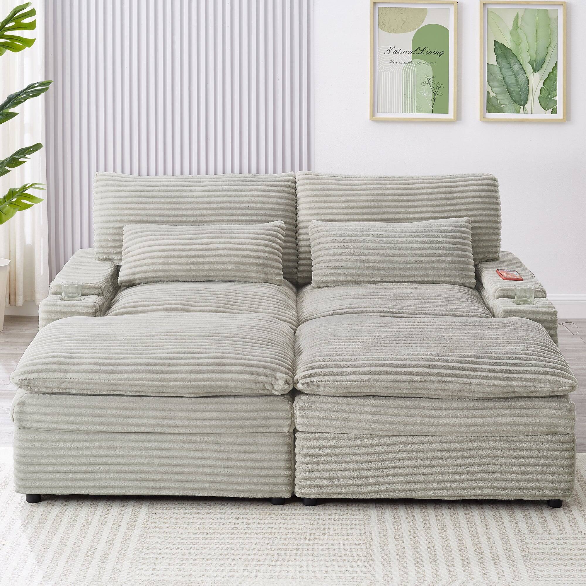 Alt View 5. Boyel Living - 70.9 inch Free-combined Sectional Sofa with Storage Space Two Movable Ottomans Four USB Ports and Cup Holders in Gray - Gray.