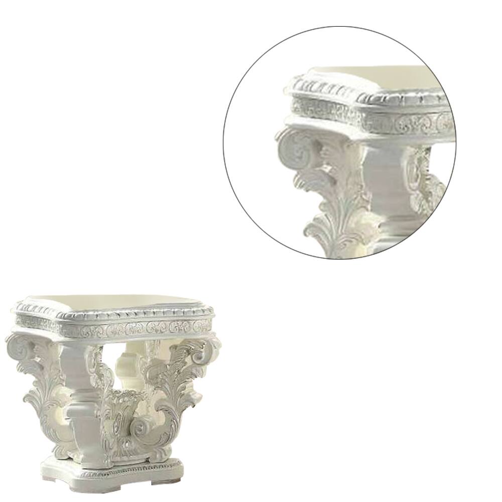 Alt View 1. Manhattan Lane - Kin 29 Inch Wood End Table, Raised Scrolled Pedestal, Ornate Motif - White.