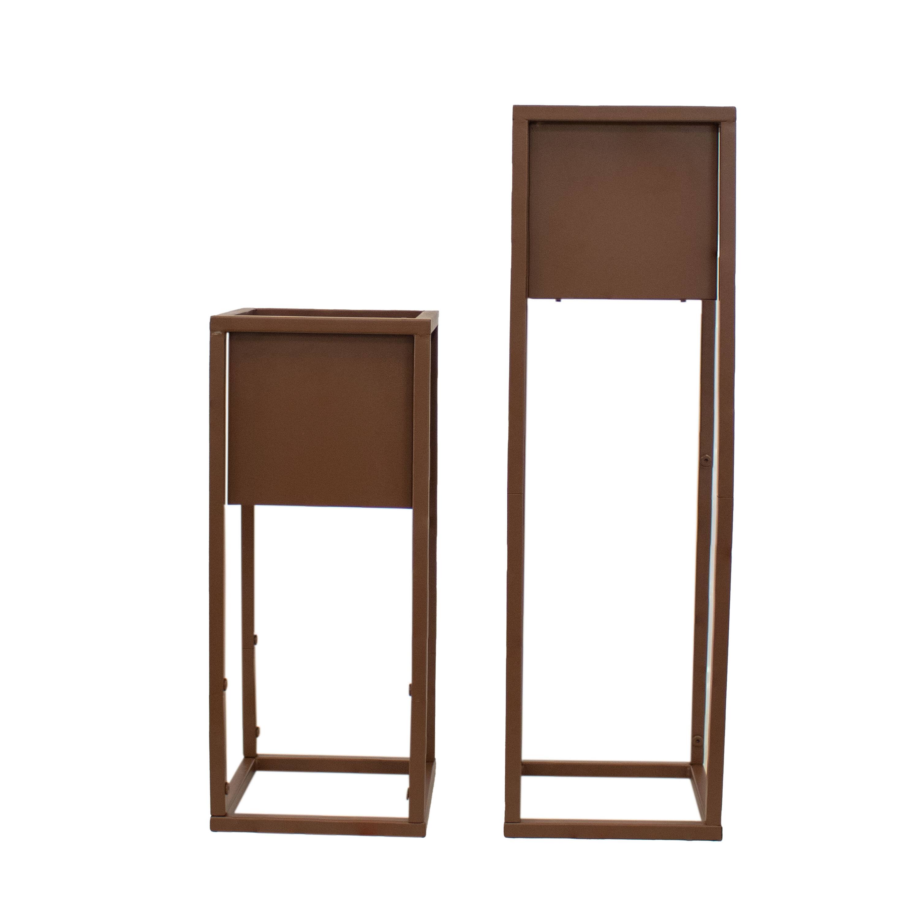 Alt View 5. Sunnydaze - Modern Simplicity 8.25" Square Planters - 19.75" H and 27" H - Brown.