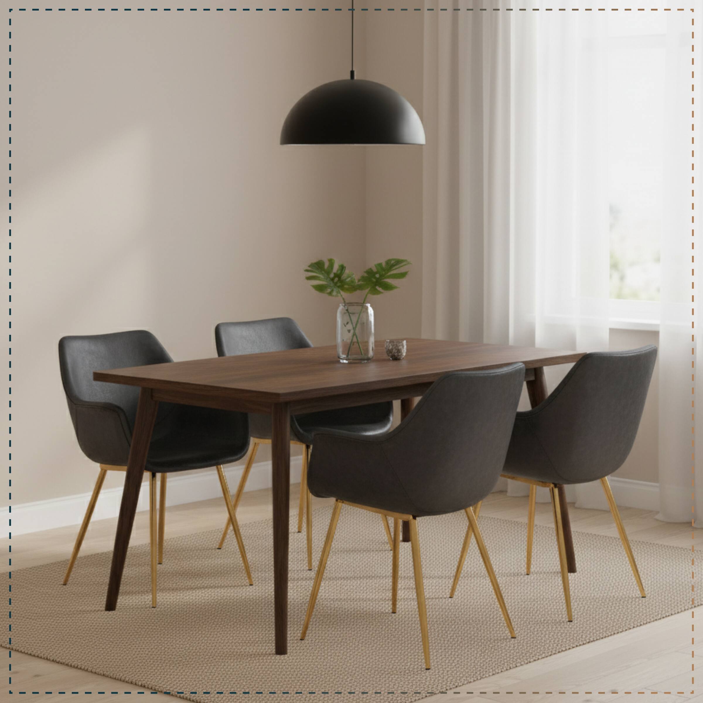 Back. LeisureMod - Markley 2-PCS Ergonomic Upholstered Leather Dining Chair - Modern Mid Century Industrial Kitchen Accent Chair - Charcoal Black.