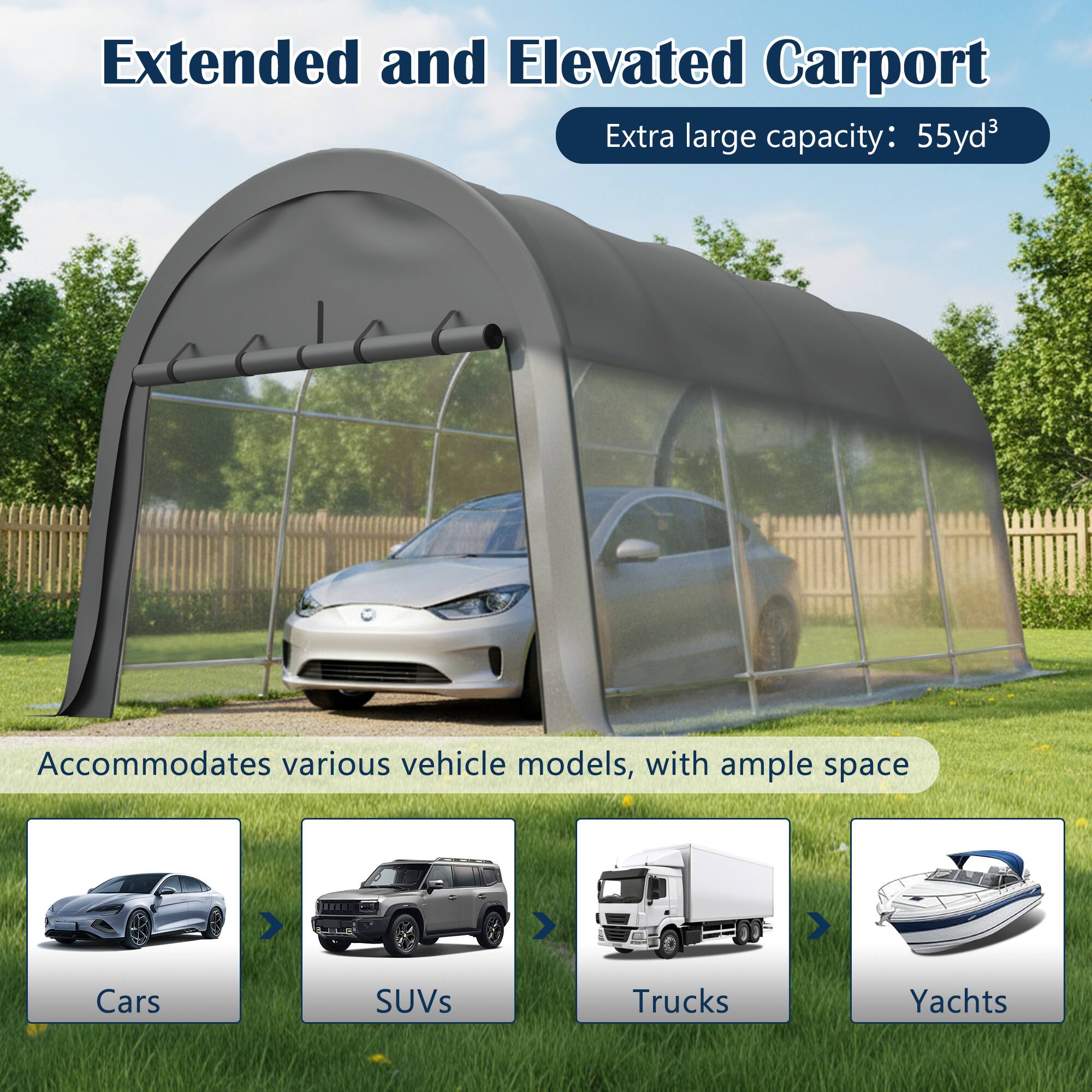 Back. Mondawe - 10x20 FT Carport, Heavy Duty Portable Garage Canopy with Steel Frame & Vented Roof - Gray.