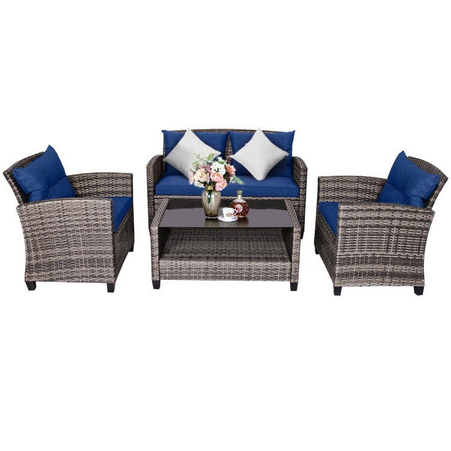 Left. Pefilos - Patio Furniture 4 Pieces Patio Rattan Furniture Set, Outdoor Wicker Rattan Chairs Garden Backyard Balcony Porch - Blue.