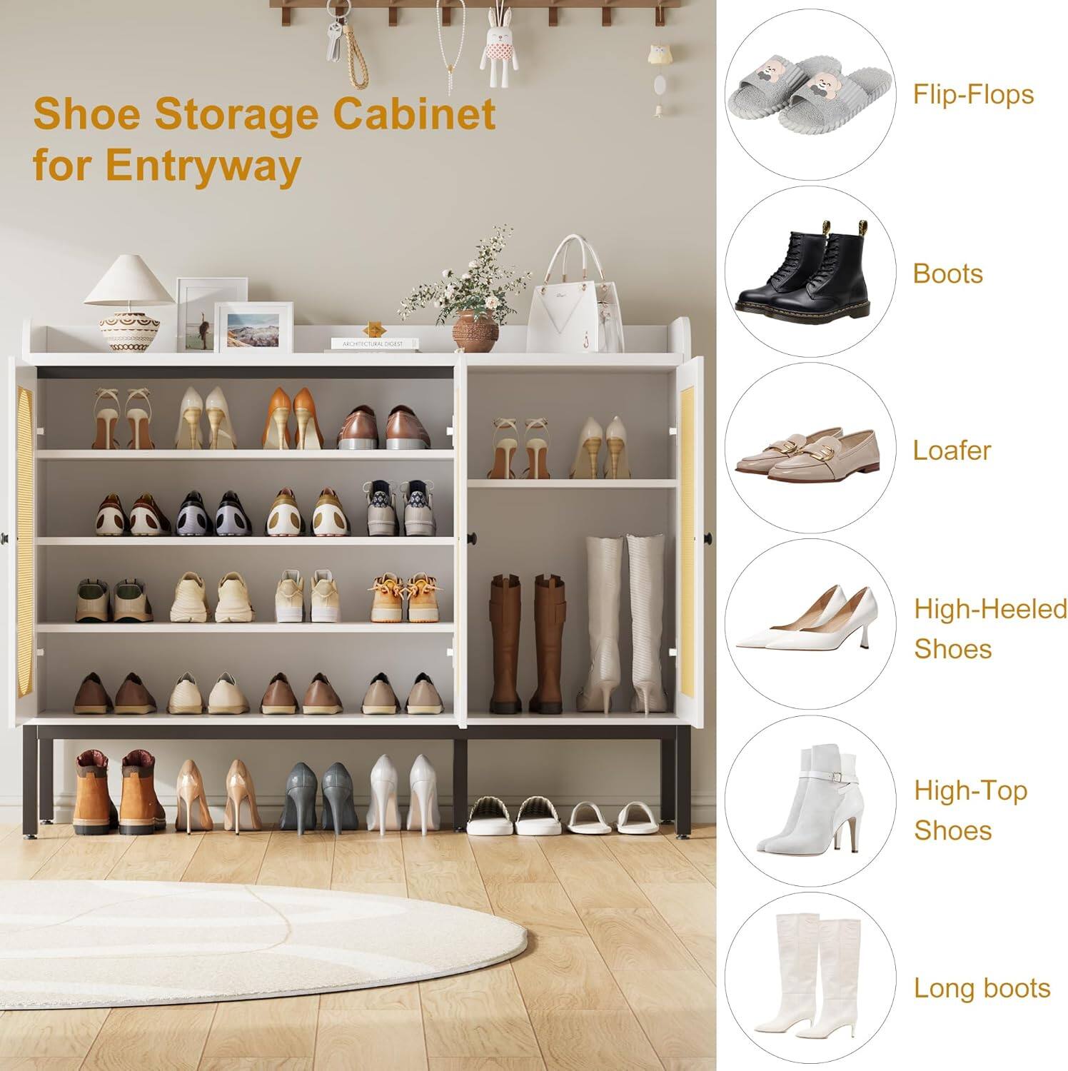 Shoe Storage Cabinet for Entryway

- Flip-Flops
- Boots
- Loafer
- High-Heeled Shoes
- High-Top Shoes
- Long boots