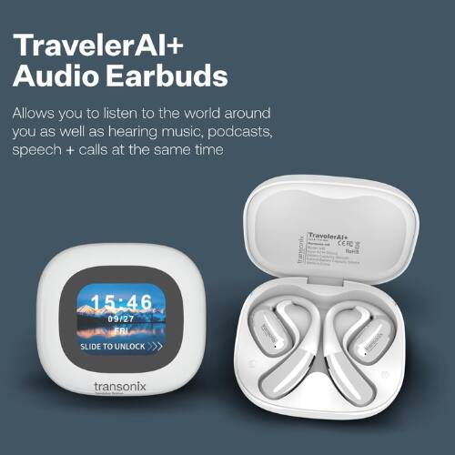 TravelerAI+ Audio Earbuds

Allows you to listen to the world around you as well as hearing music, podcasts, speech + calls at the same time

TravelerAI+ CEFC x transonix

15:46 09/27 FRI

SLIDE TO UNLOCK

transonix