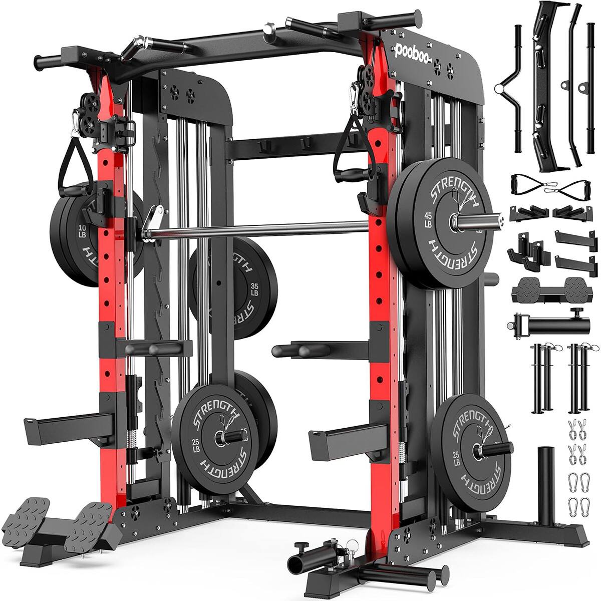 Pooboo Heavy Duty 2000lb Power Rack Smith Machine System with Dual ...