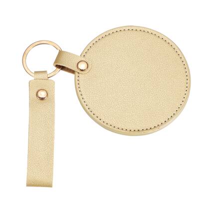 Front. Unique Bargains - Keychain Mirror, Mini Compact Mirror with PU Leather Cover Round Portable Rotating Folding Keyring for Women - Rose Gold.