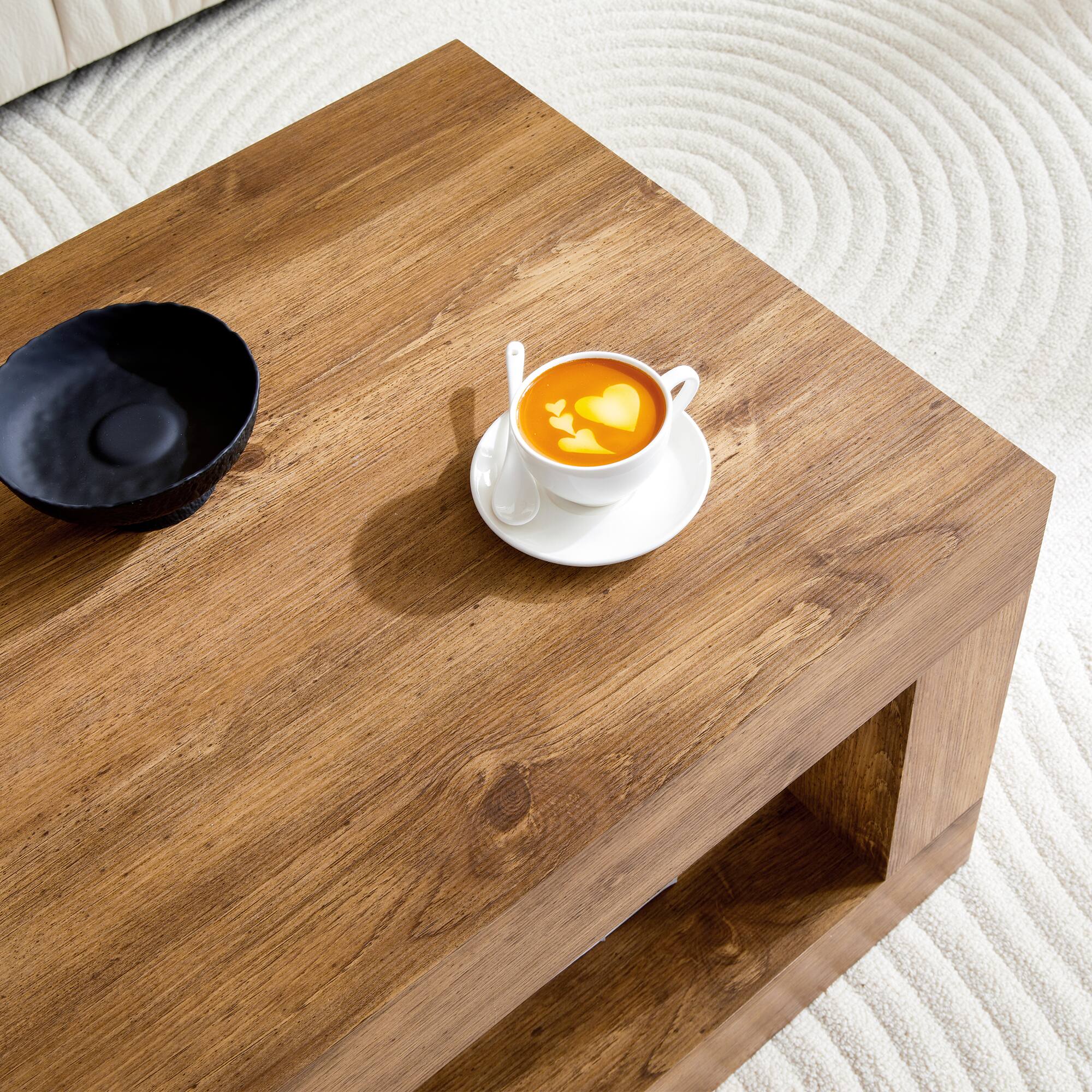 Alt View 1. Loheer - Loheer- 3.3x1.8x1.5 ft Modern 2-Tier Coffee Table Rectangular Center Table with Open Storage Shelf for Living Room - Wood.