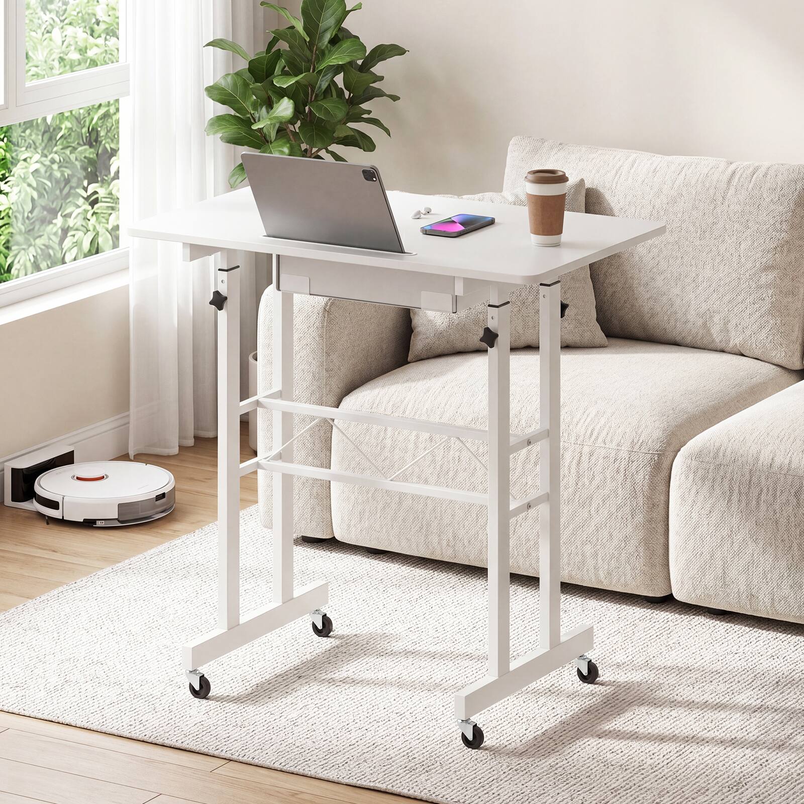 Alt View 3. Costway - Costway Standing Desk, Height Adjustable Laptop Desk with Fabric Drawer, Tablet Holder - White.
