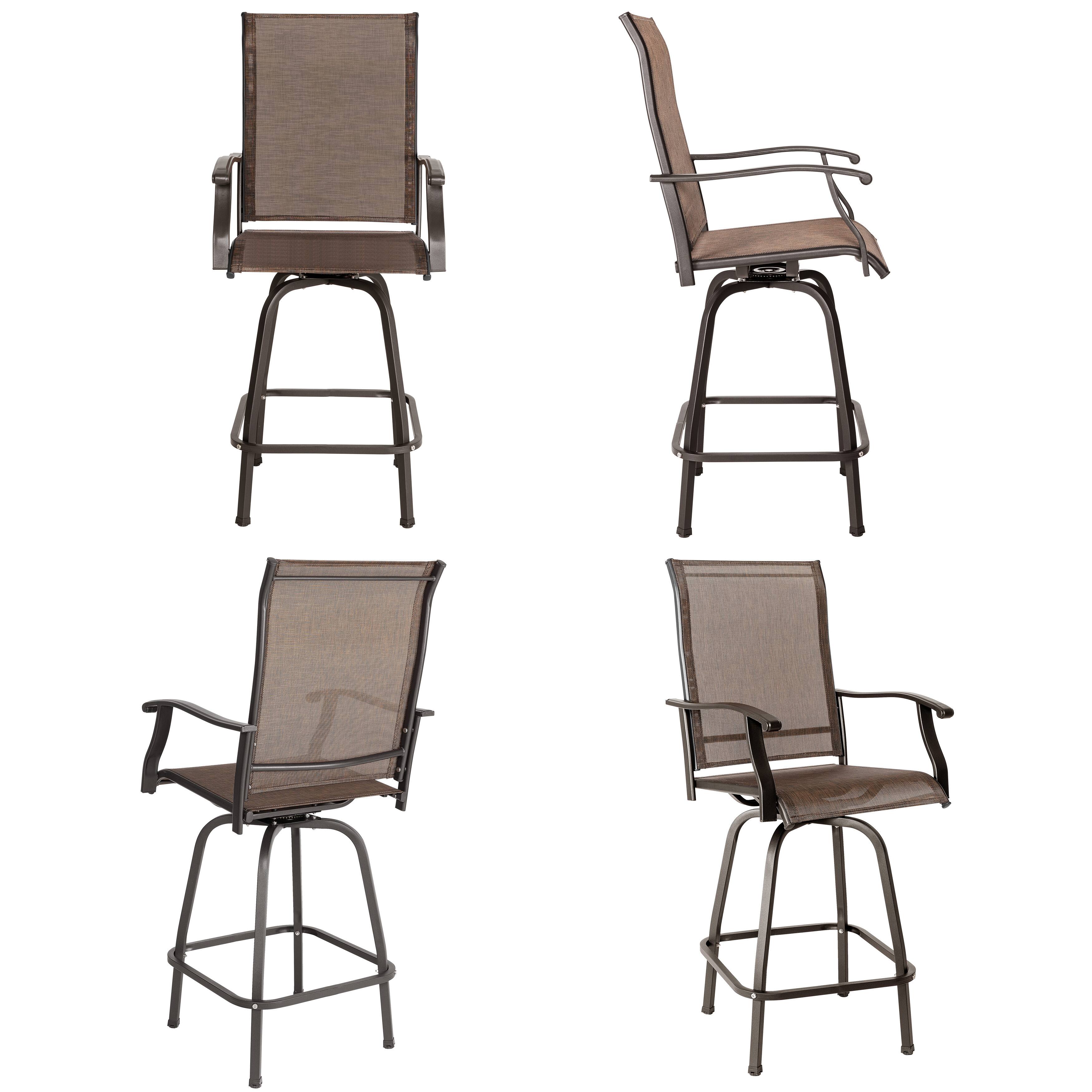 Left. Nuu Garden - Outdoor Patio 4-Piece Swivel Bar Stools, All-Weather Textilene - Brown with Gold Speckles.