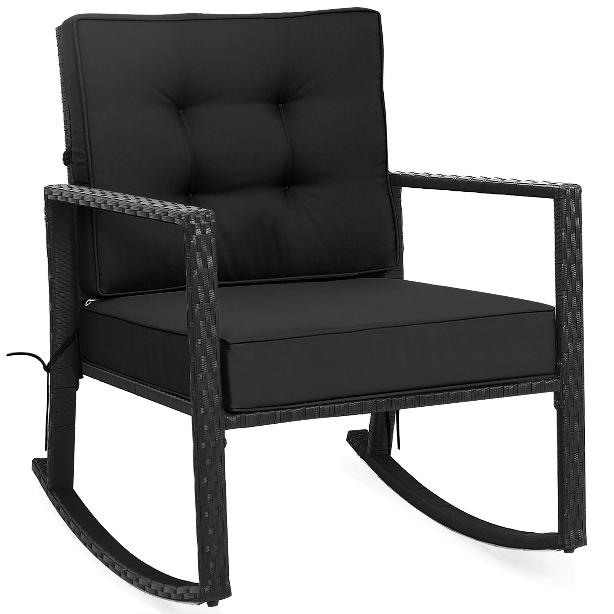 Costway - Patio Rattan Rocker Chair Outdoor Glider Rocking Chair Cushion Lawn - Black