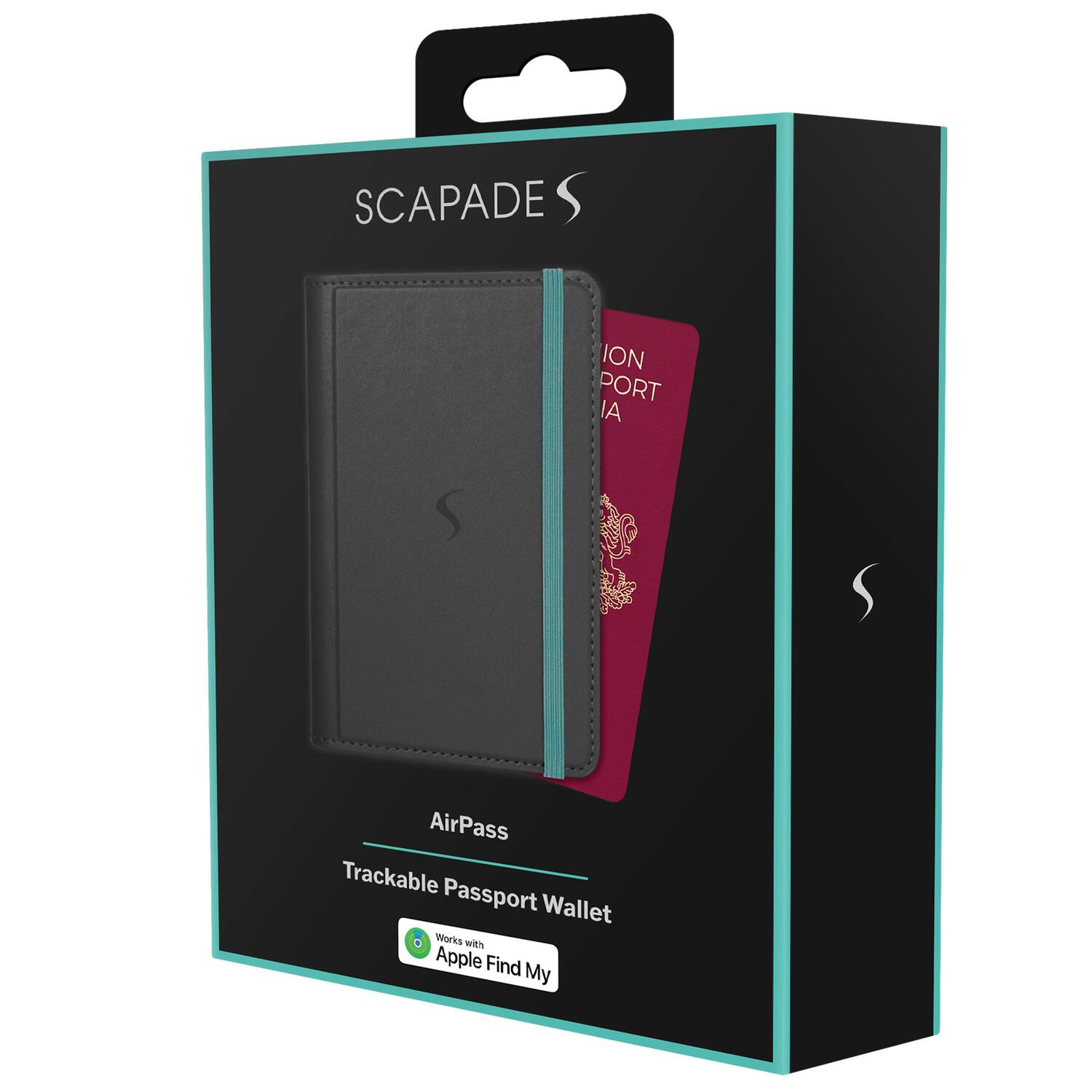 SCAPADE  
AirPass  
Trackable Passport Wallet  
Works with Apple Find My