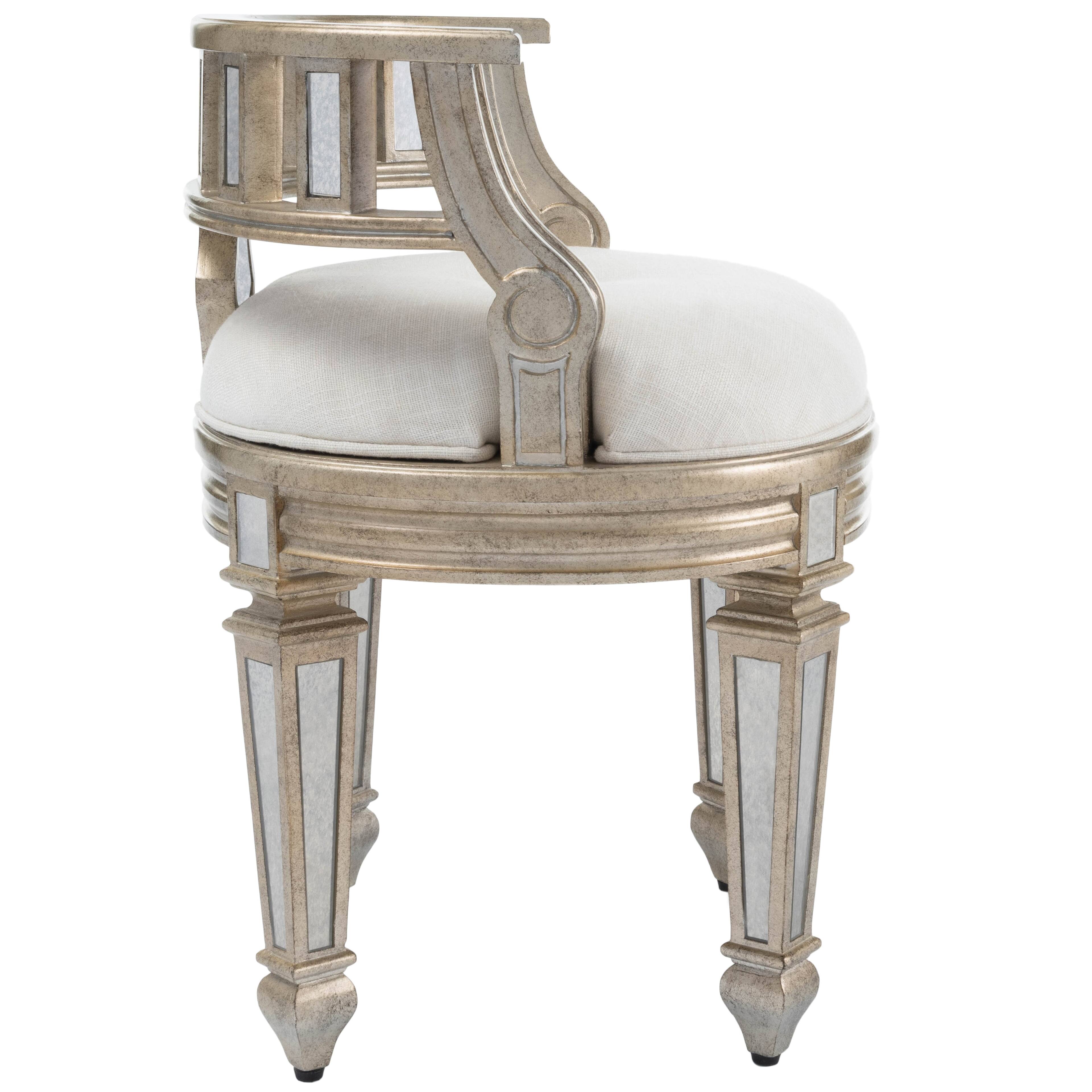 Alt View 6. Butler Specialty - Rebecca 21 in. W Oval Wood and Antique Mirror Upholserted Vanity Stool - Silver.