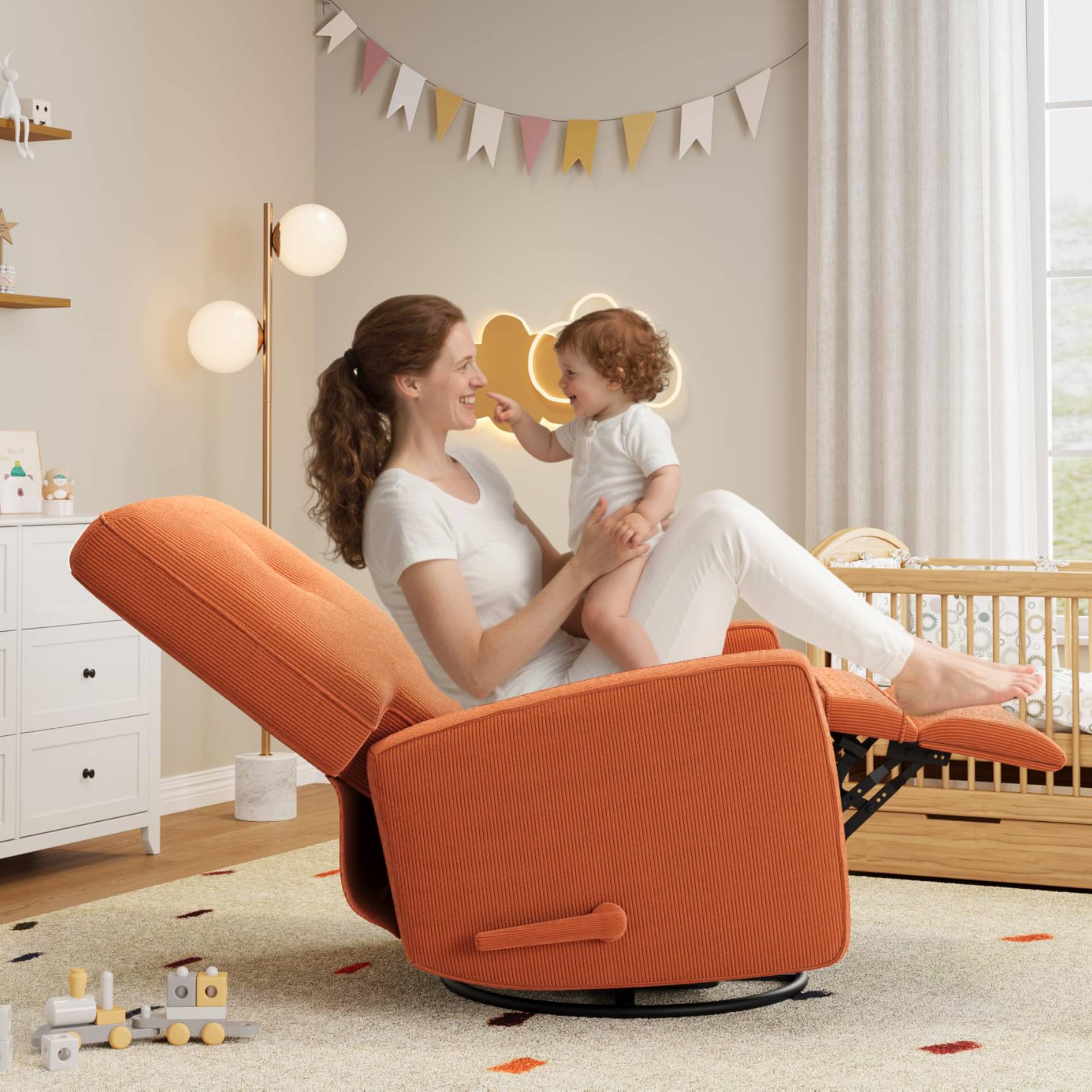 Alt View 2. Acekool - 360° Swivel Rocker Recliner, Corduroy Mamual Recliner Chair for Nursery, Living Room, Bedroom & Small Spaces - Orange.