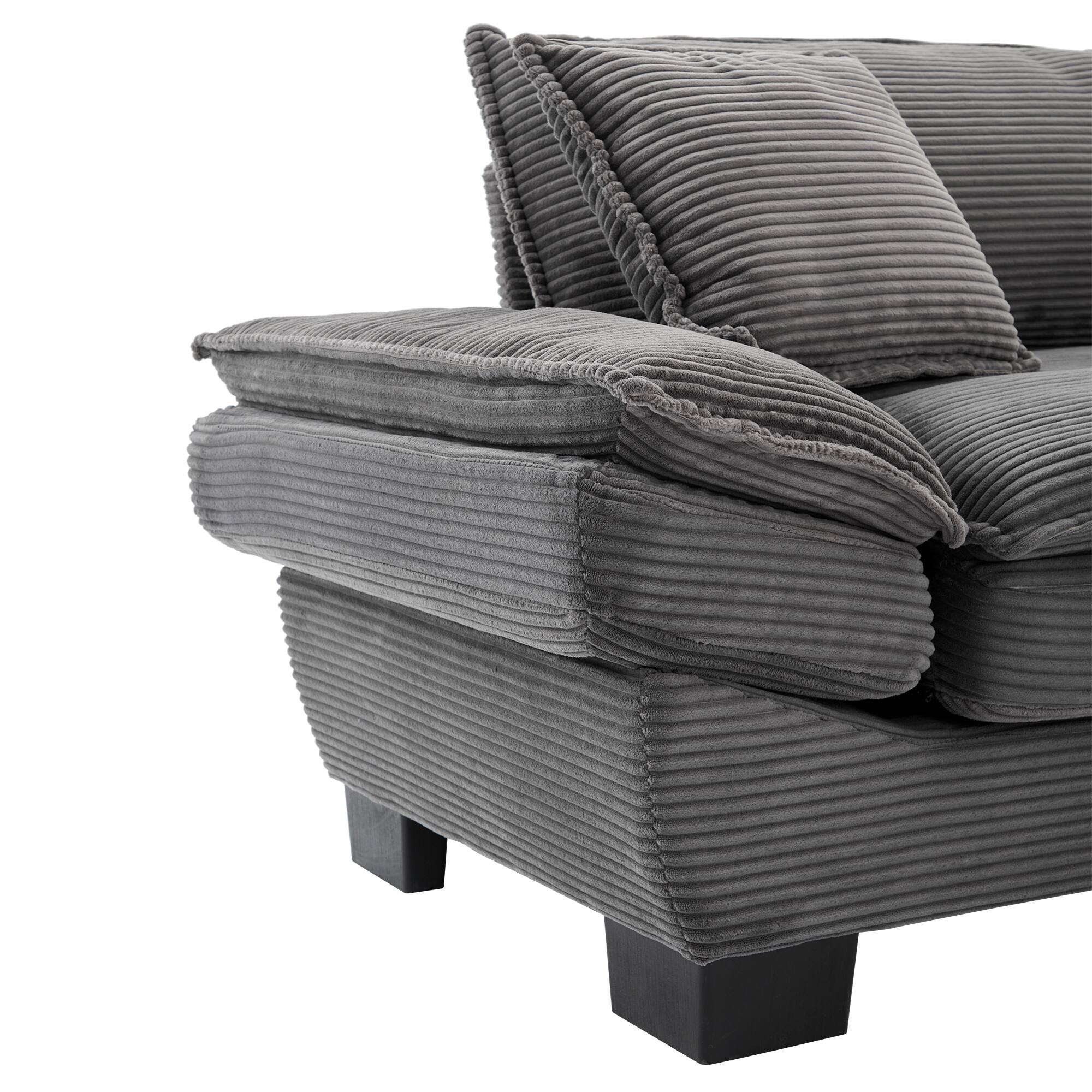 Alt View 5. Tiramisubest - Corduroy Couch Loveseat Sofa with Pillows,Comfy Upholstered Deep Seat Sofa for Bedroom,Living Room,Office-Grey - Grey.