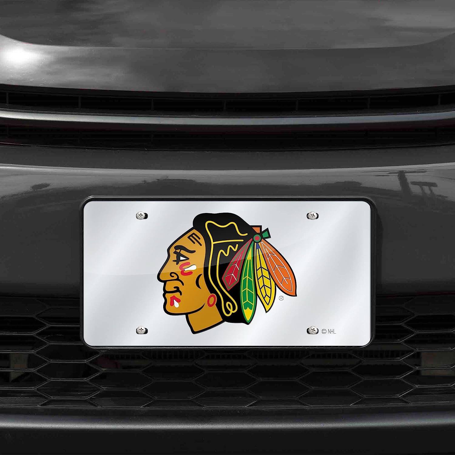 Alt View 1. Rico Industries - Chicago Blackhawks NHL Mirrored Laser Cut License Plate Laser Tag - Multi.