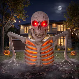 Joyfy - 39.6'' Halloween Animatronics Decorations, Giant Groundbreaker Skeleton Props with IR Sensor & Timer for Outdoor Decor - White